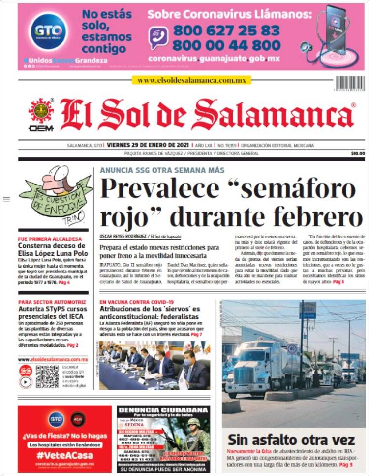 Portada de El Sol de Salamanca (México)