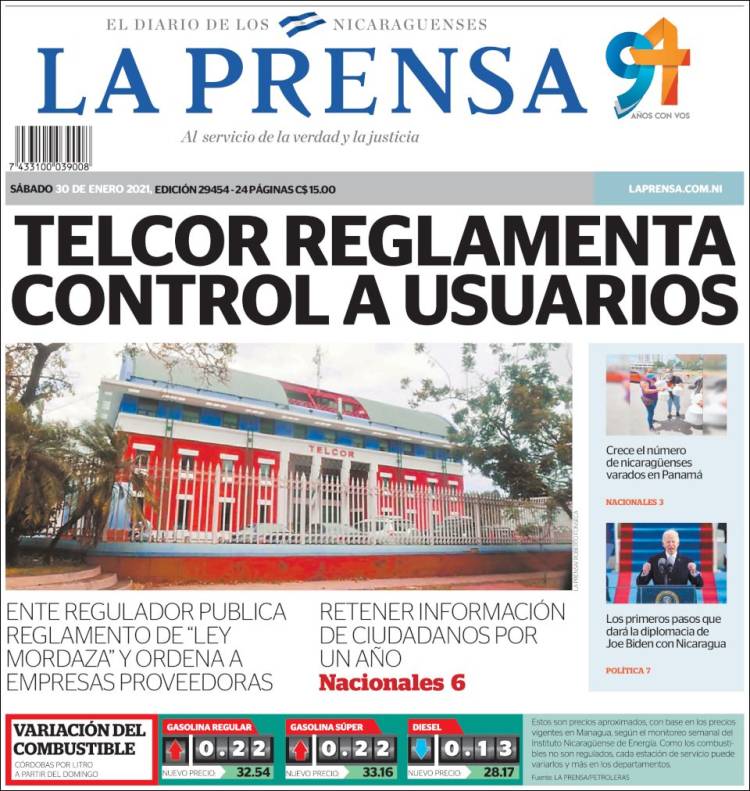 Portada de La Prensa (Nicaragua)