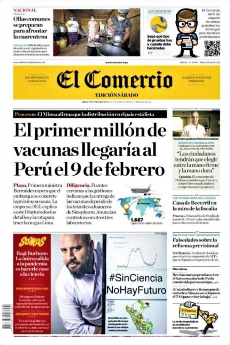 Portada de El Comercio (Per&uacute;)