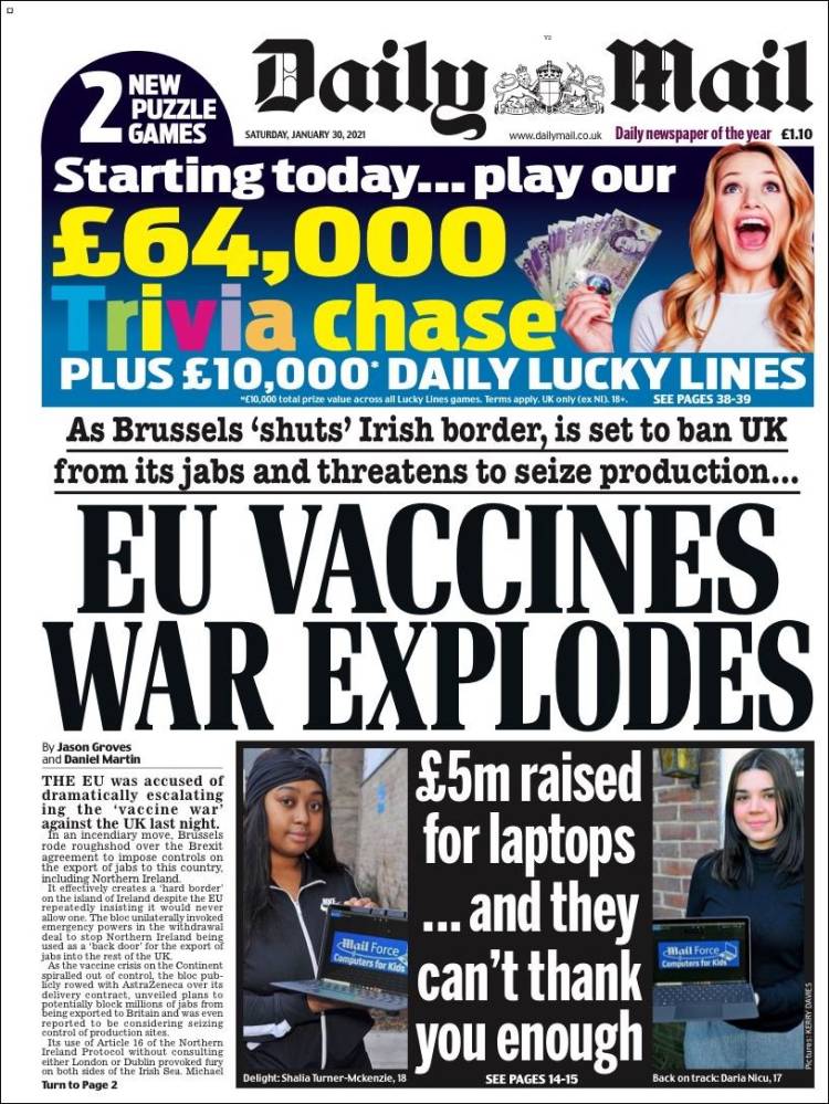Portada de Daily Mail (Reino Unido)