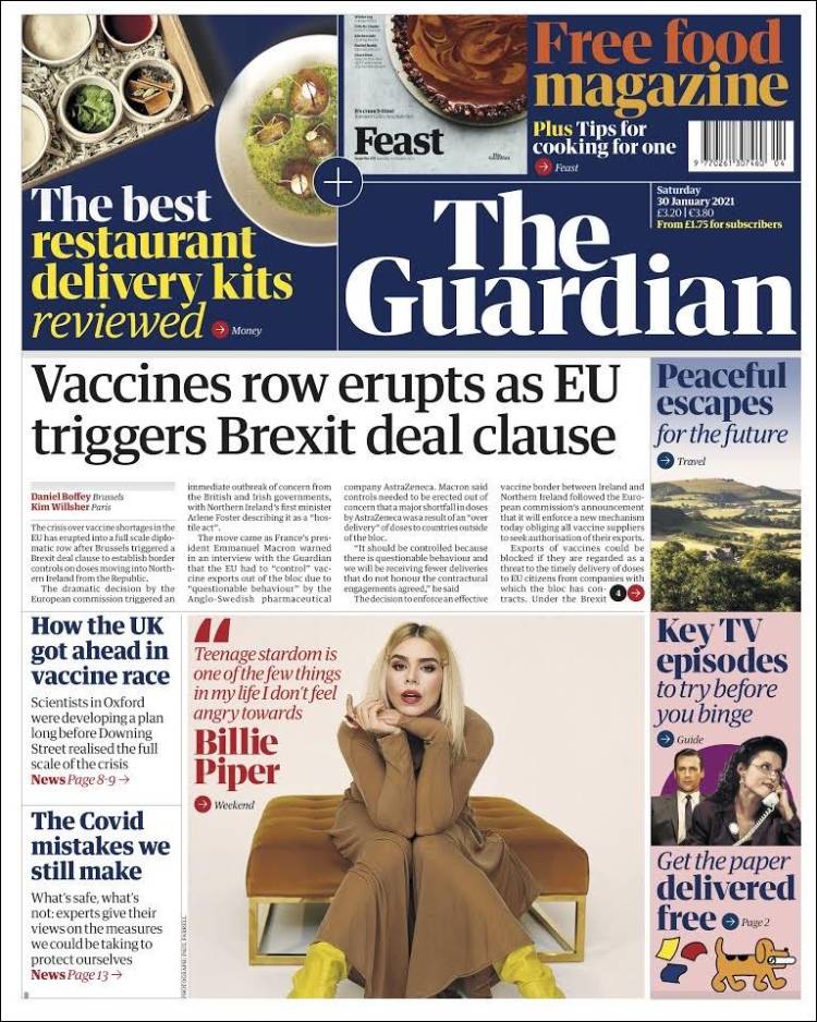 Portada de The Guardian (Reino Unido)