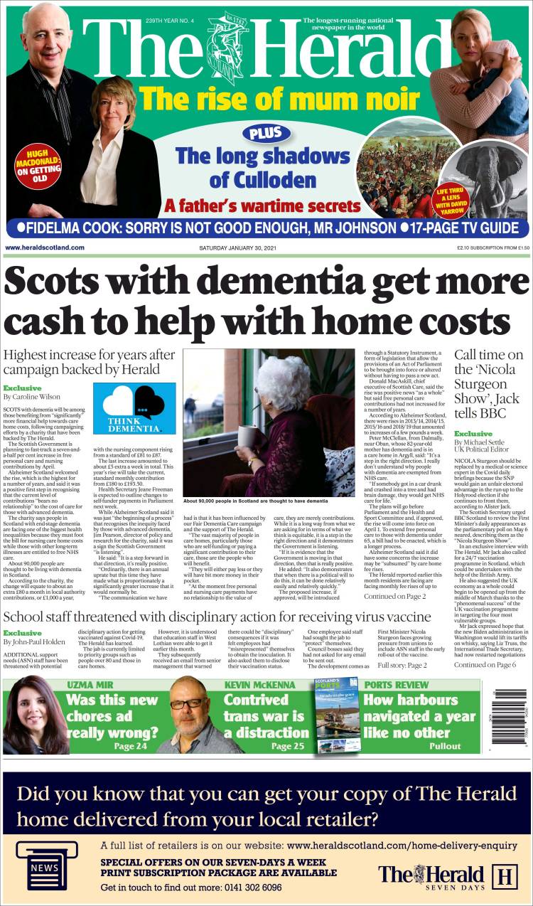 Portada de The Herald (Reino Unido)