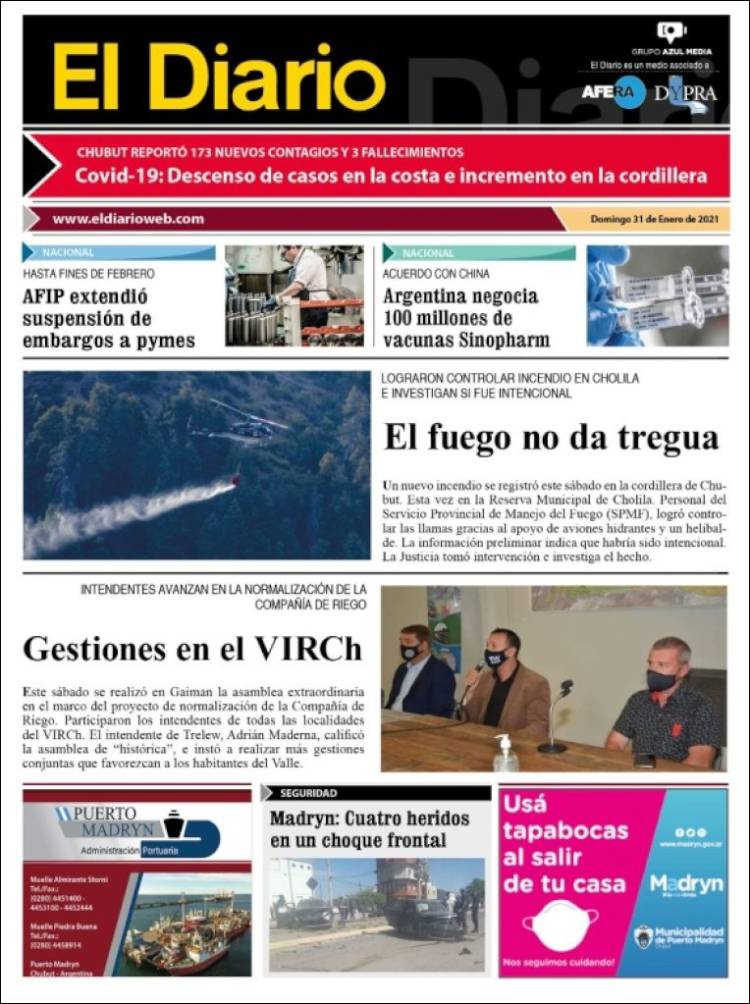 Portada de El Diario de Madryn (Argentina)