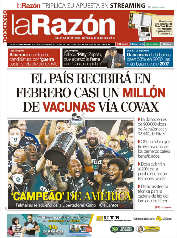 Portada de La Razón (Bolivia)