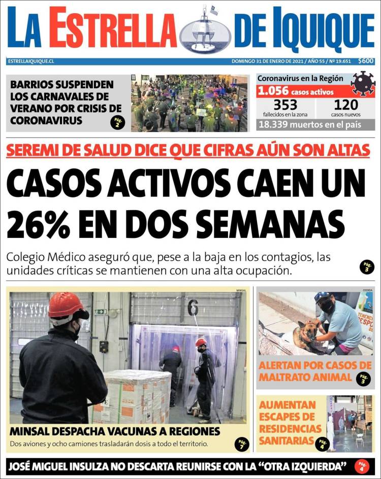 Portada de La Estrella de Iquique (Chile)