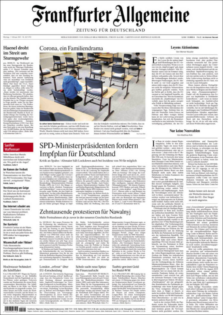 Portada de Frankfurter Allgemeine (Alemania)