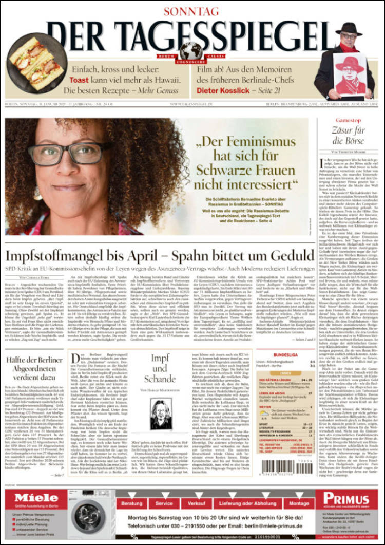 Portada de Der Tagesspiegel (Alemania)