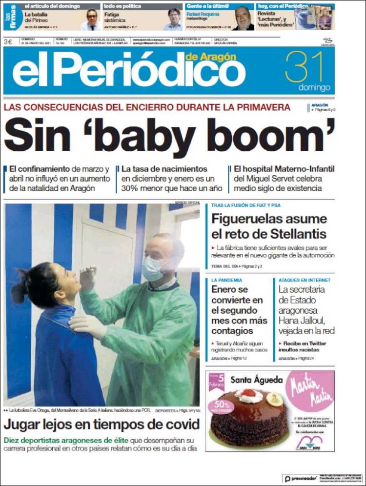 Portada de El Periódico de Aragón (Espagne)