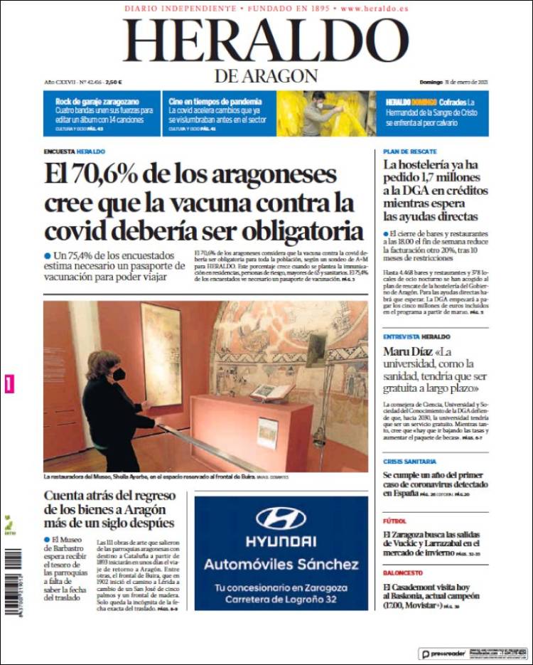 Portada de Heraldo de Aragón (España)