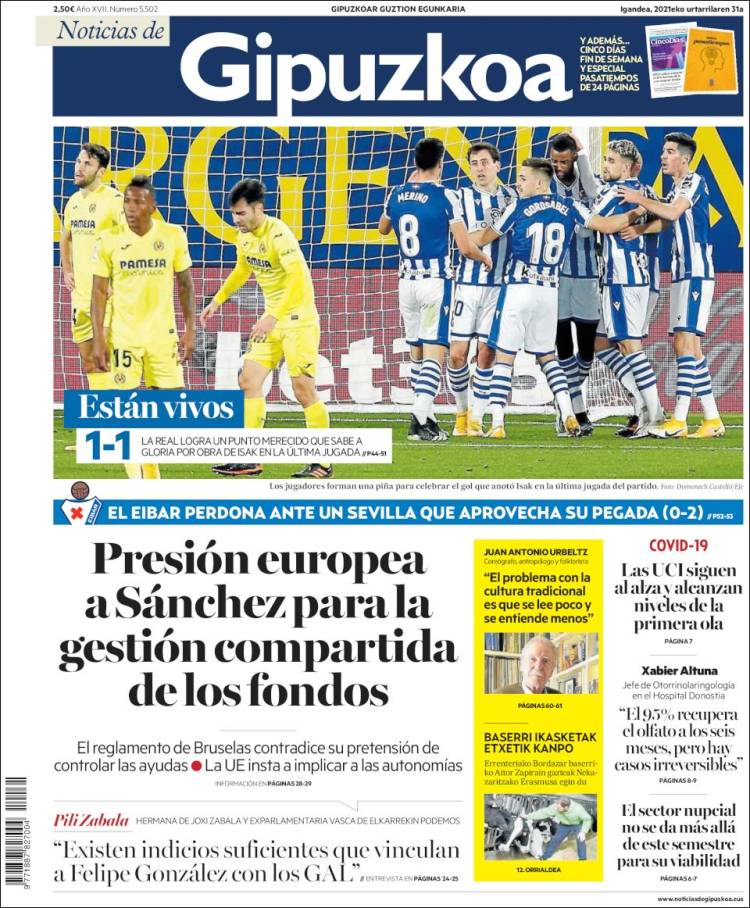 Portada de Noticias de Gipuzkoa (España)