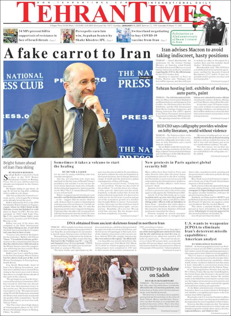 Portada de TehranTimes (Ir&aacute;n)
