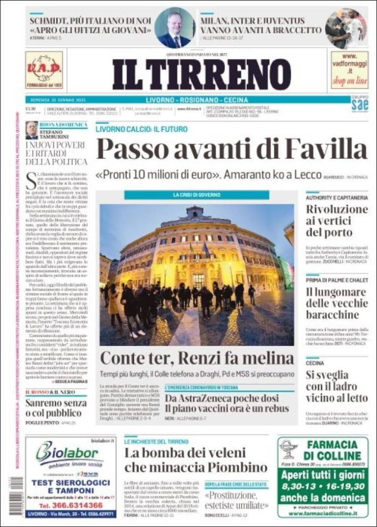 Portada de Il Tirreno (Italia)