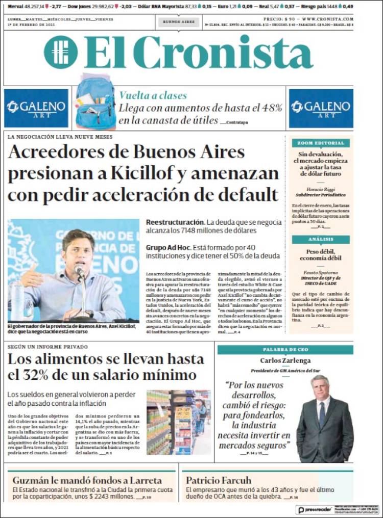 Portada de El Cronista Comercial (Argentina)