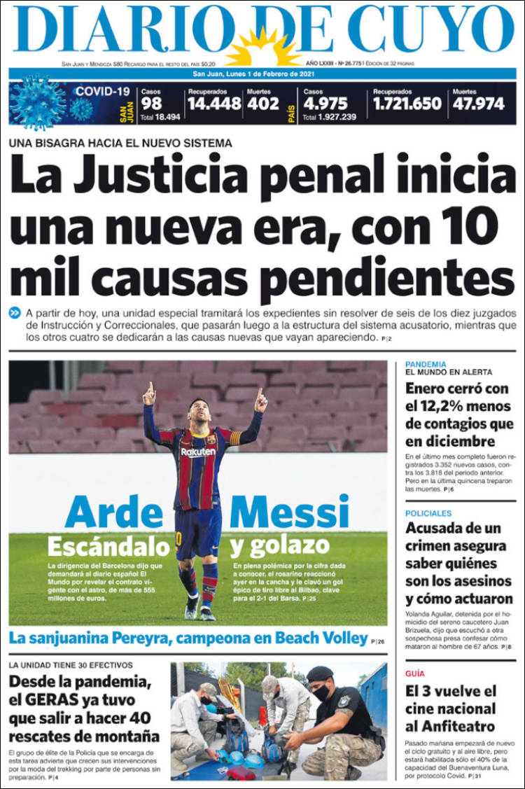 Portada de Diario de Cuyo (Argentina)