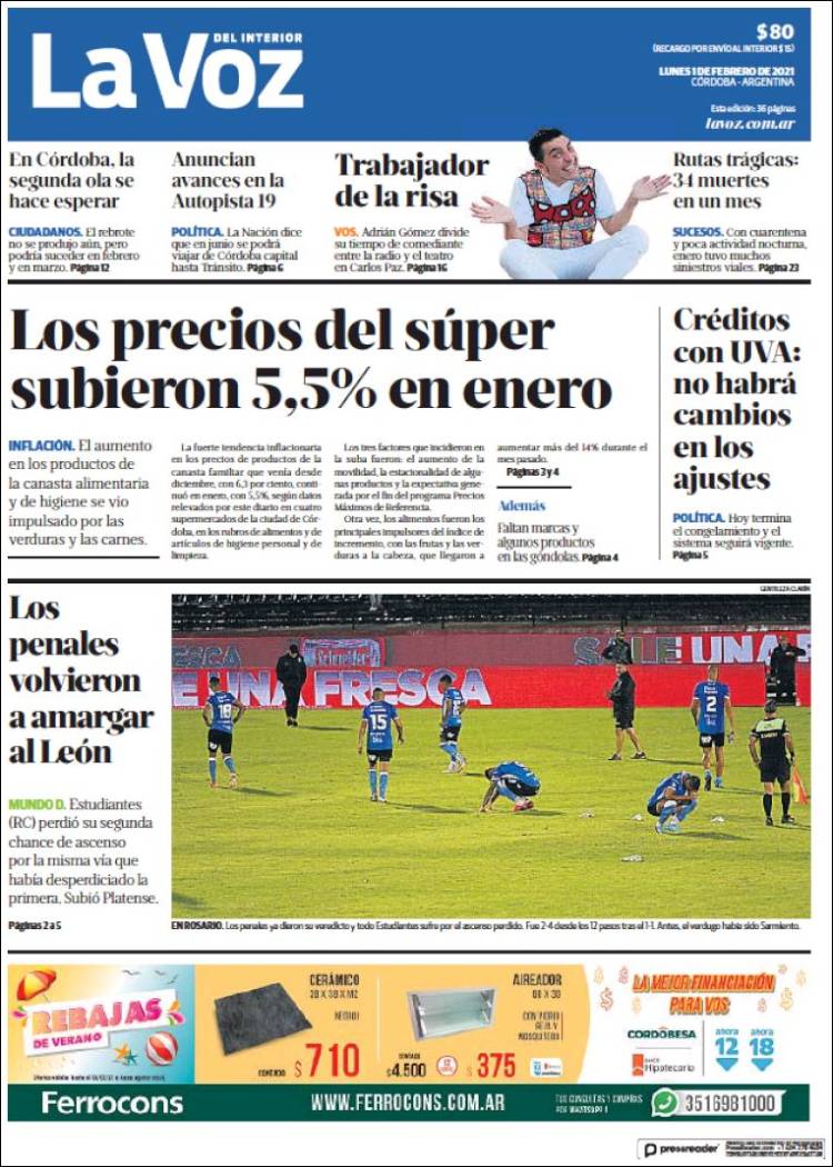 Portada de La Voz del Interior (Argentina)