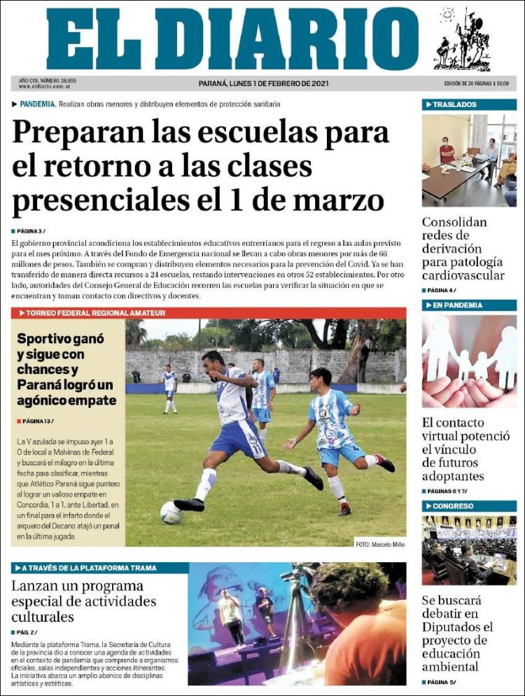 Portada de El Diario de Paraná (Argentina)