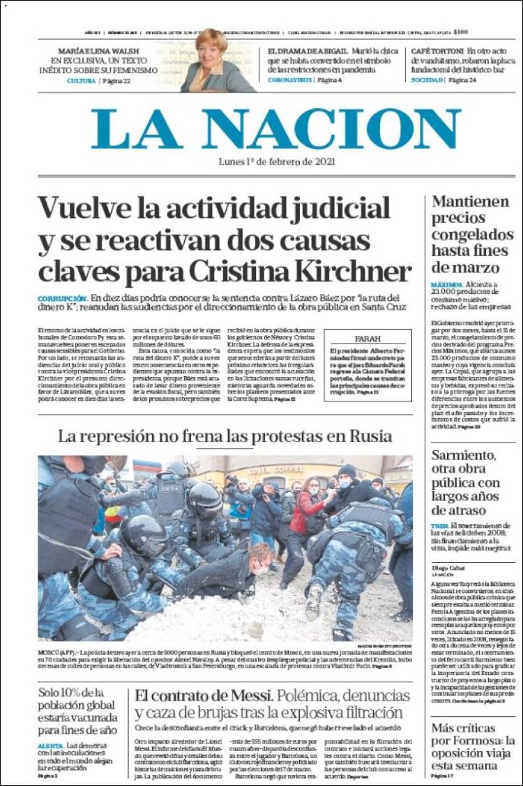 Portada de La Nación (Argentina)
