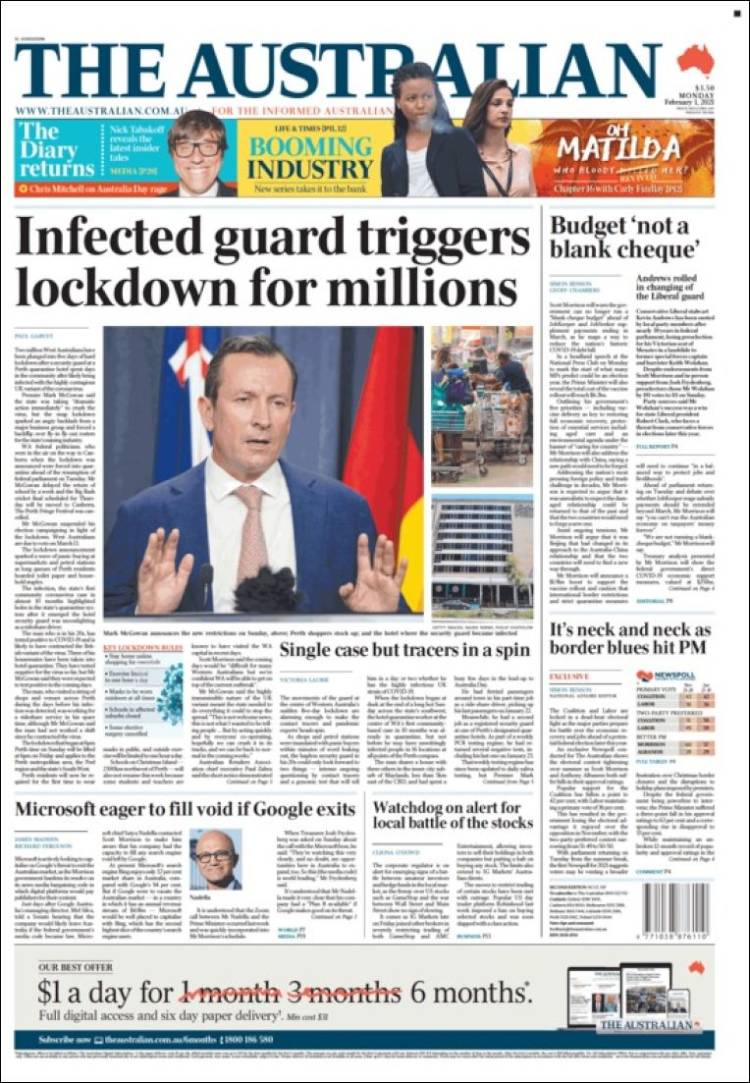 Portada de The Australian (Australia)