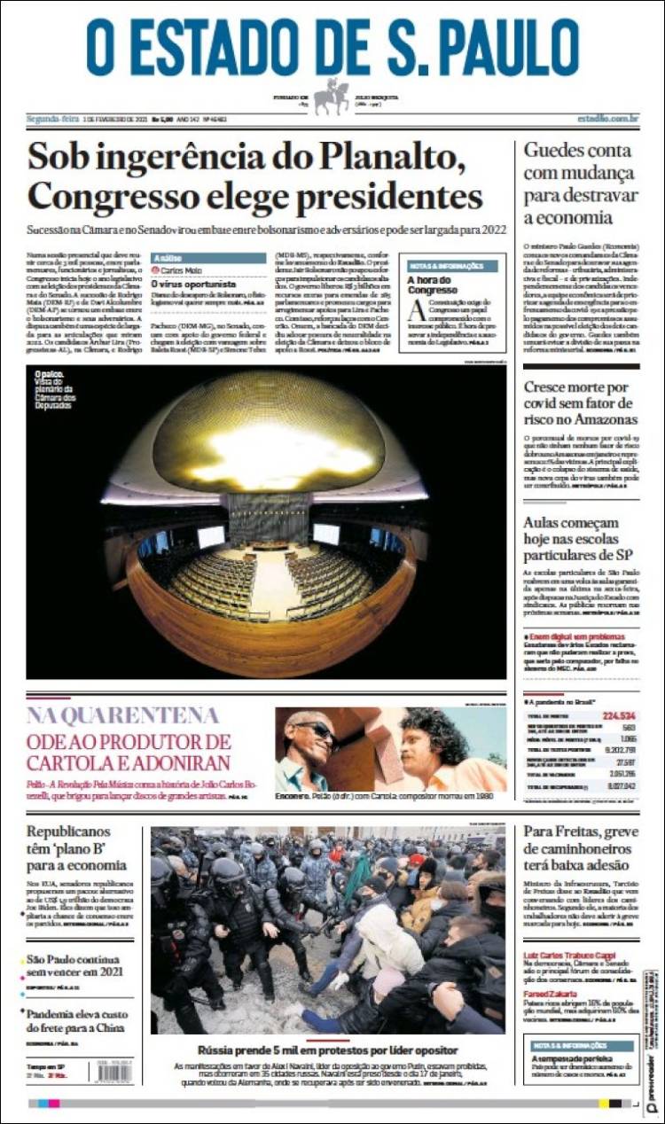 Portada de O Estado de São Paulo (Brasil)