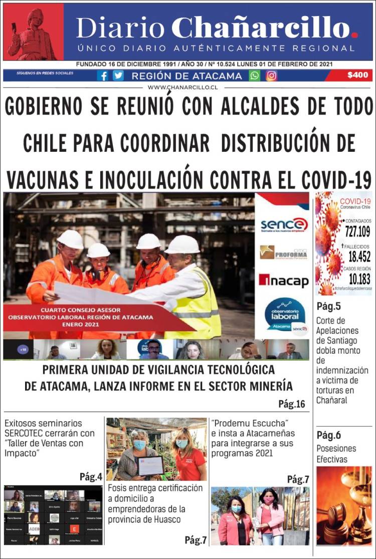 Portada de Diario Chañarcillo (Chile)