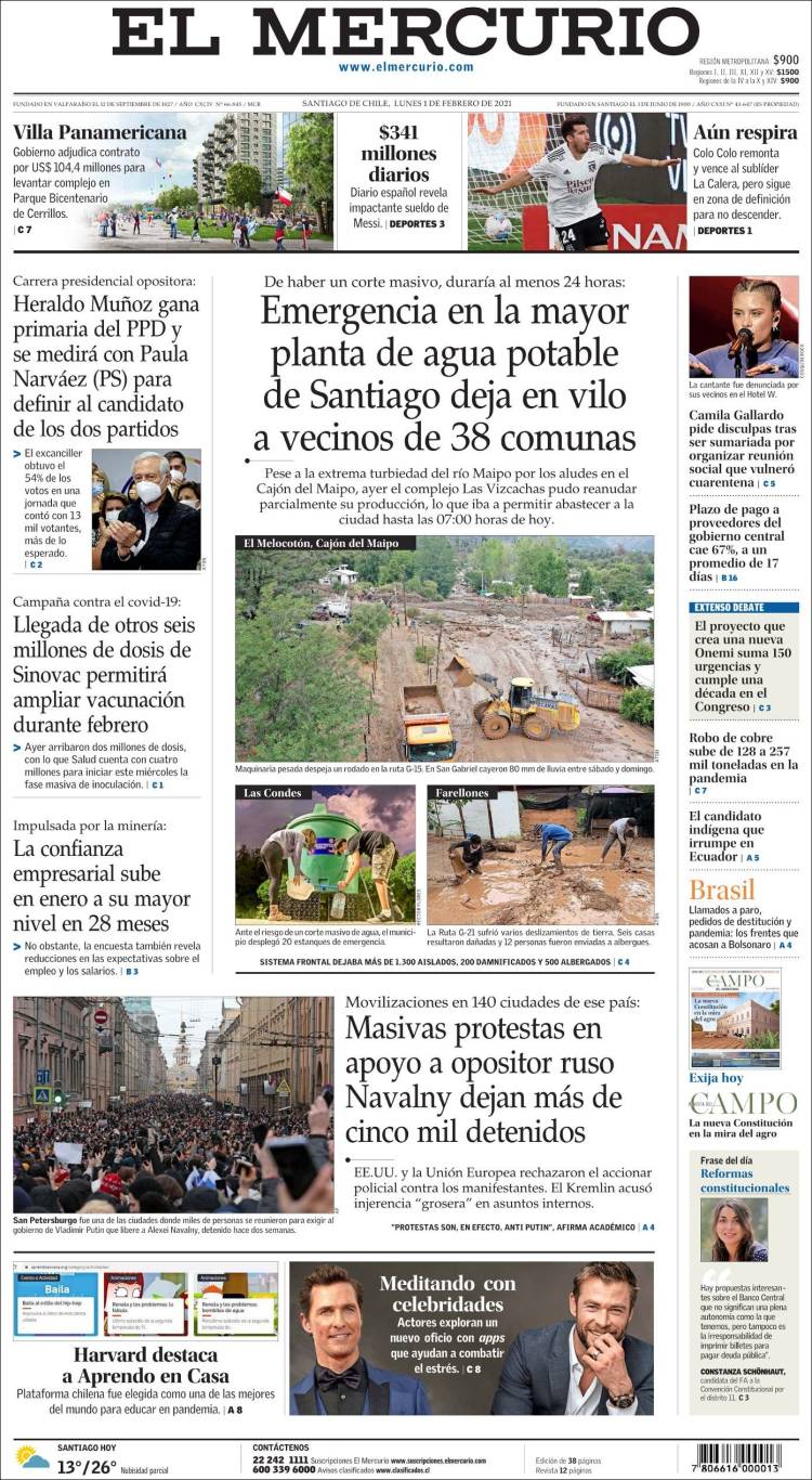 Portada de El Mercurio (Chile)