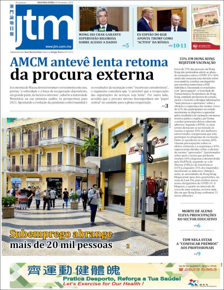 Portada de Jornal Tribuna de Macau (Chine)