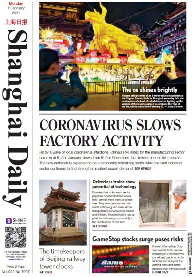 Portada de Shanghai Daily (China)