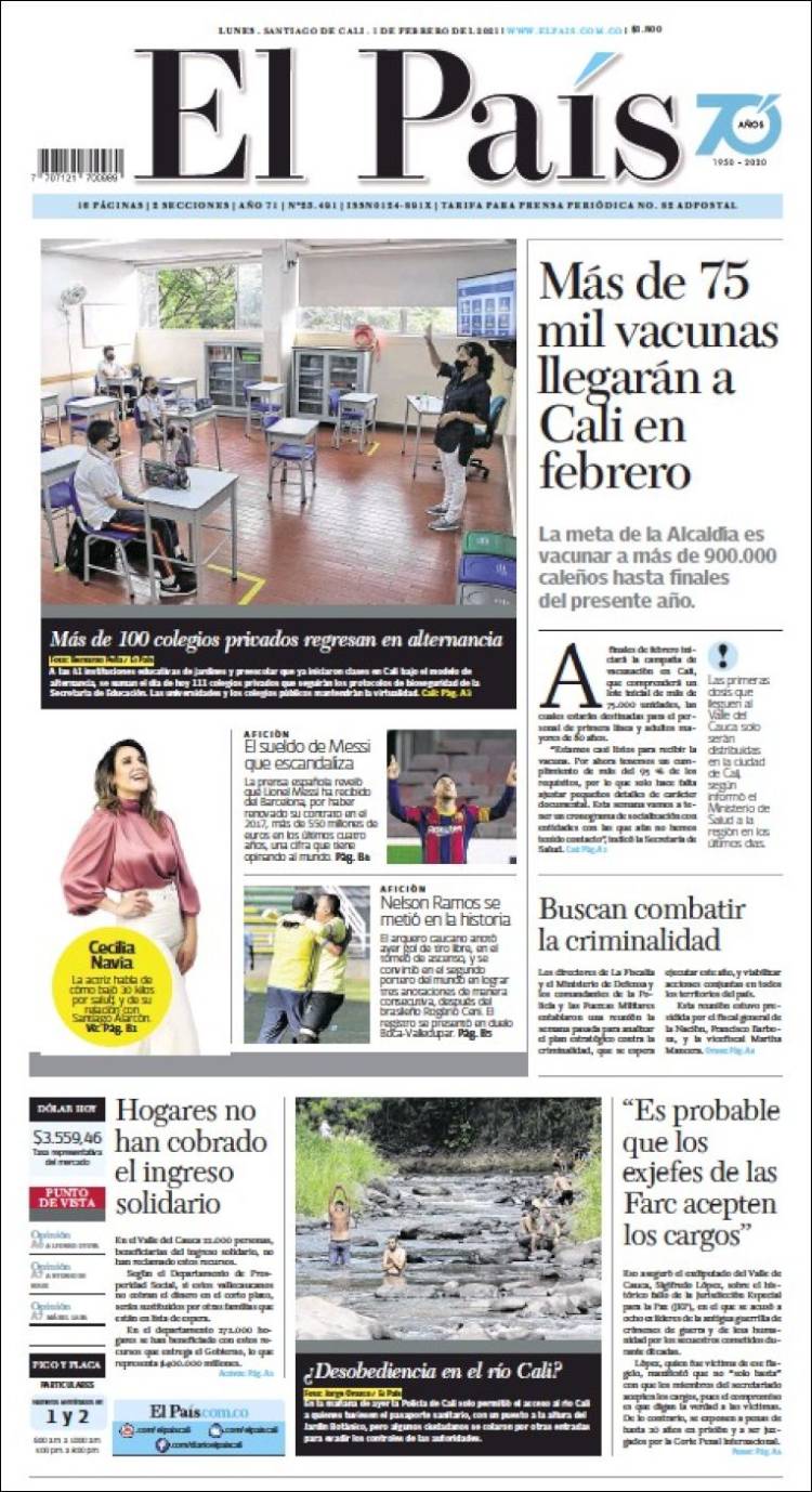 Portada de El País - Cali (Colombia)
