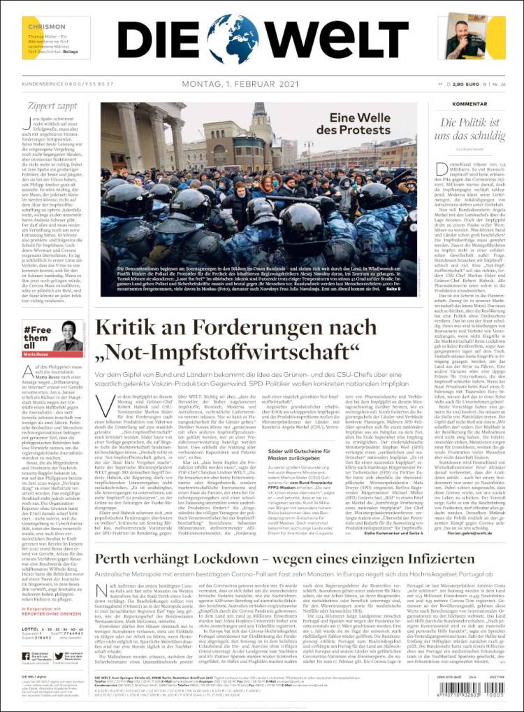 Portada de Die Welt (Alemania)
