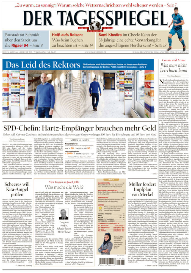 Portada de Der Tagesspiegel (Alemania)