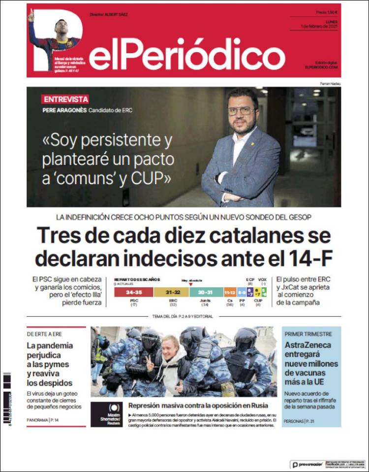 Portada de El Periódico (España)