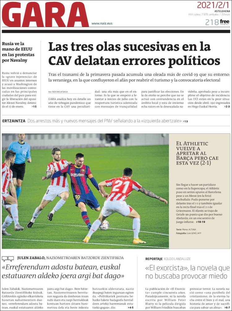 Portada de Gara (Espagne)