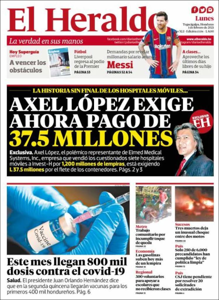 Portada de El Heraldo (Honduras)