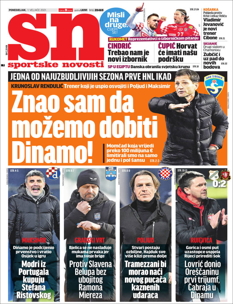 Portada de Sportske Novosti (Croacia)
