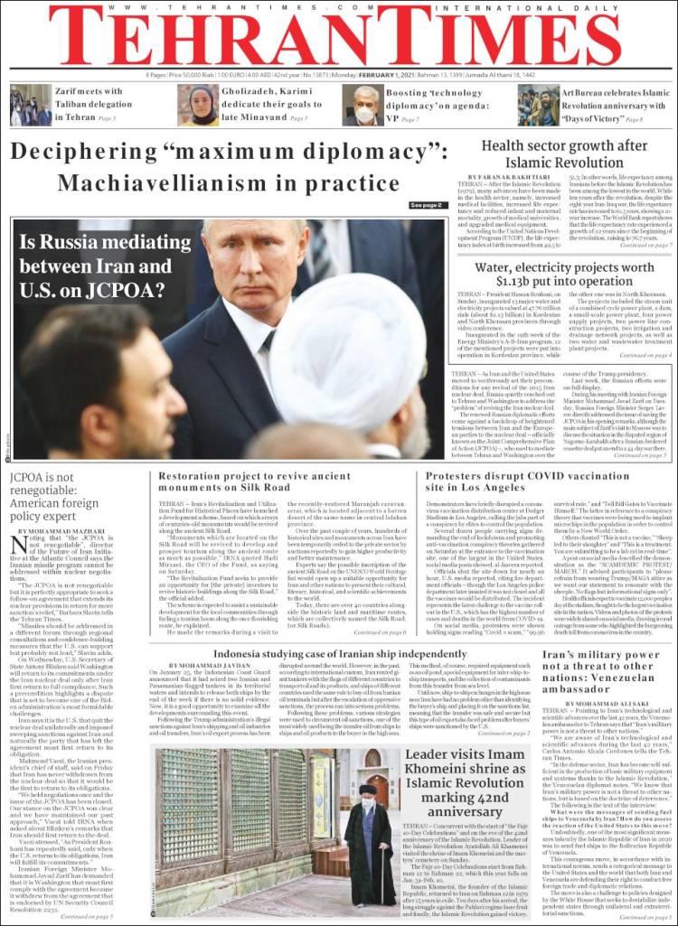 Portada de TehranTimes (Ir&aacute;n)