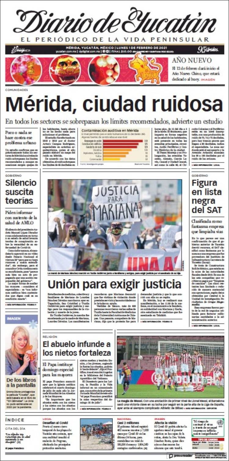 Portada de Diario de Yucatán (M&eacute;xico)