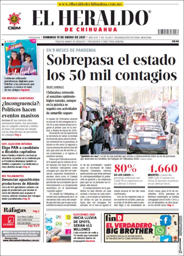 Portada de El Heraldo de Chihuahua (M&eacute;xico)