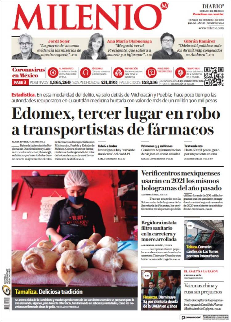 Portada de Milenio - Estado de México (M&eacute;xico)