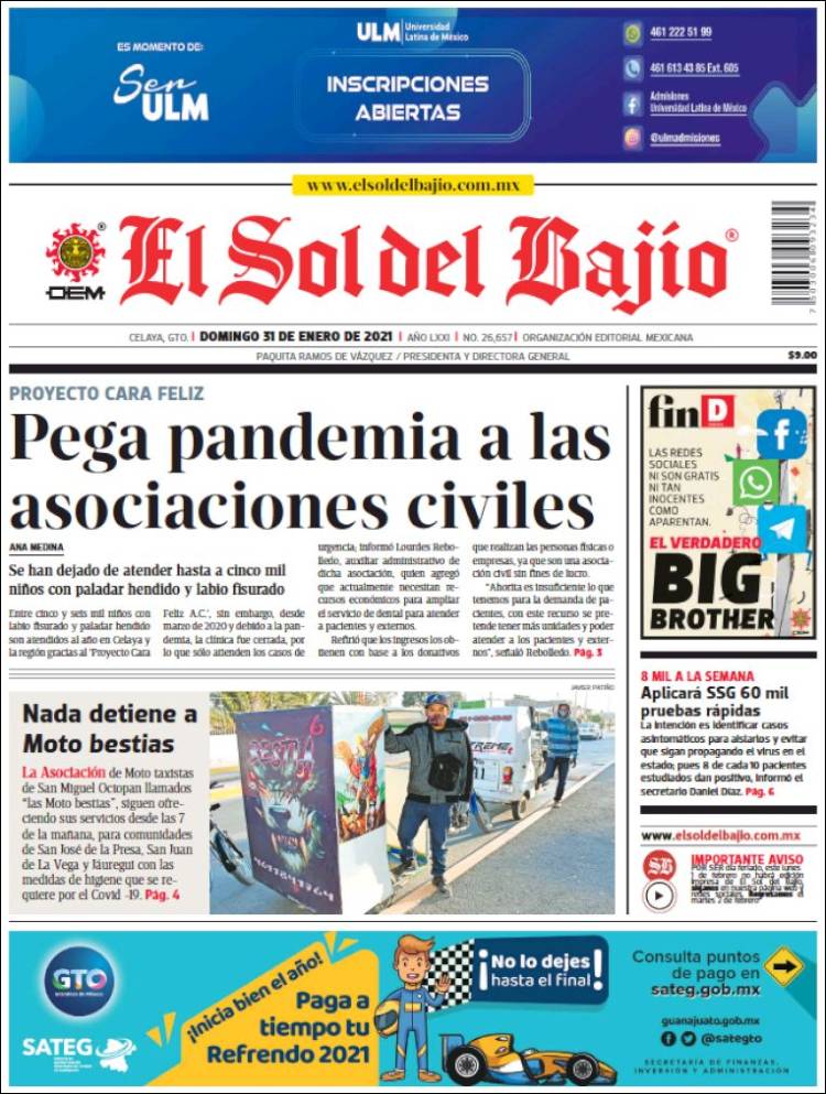 Portada de El Sol del Bajio (M&eacute;xico)