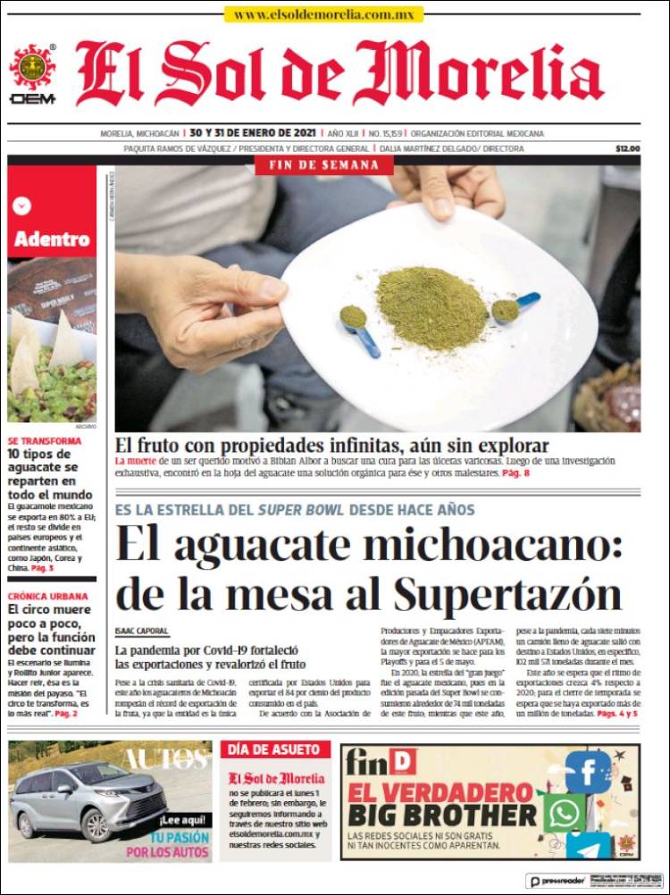 Portada de El Sol de Morelia (M&eacute;xico)