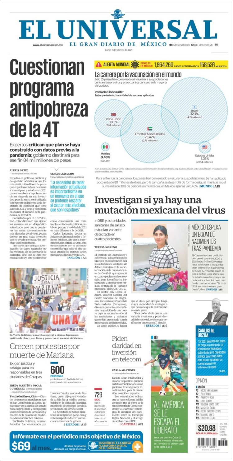 Portada de El Universal (M&eacute;xico)