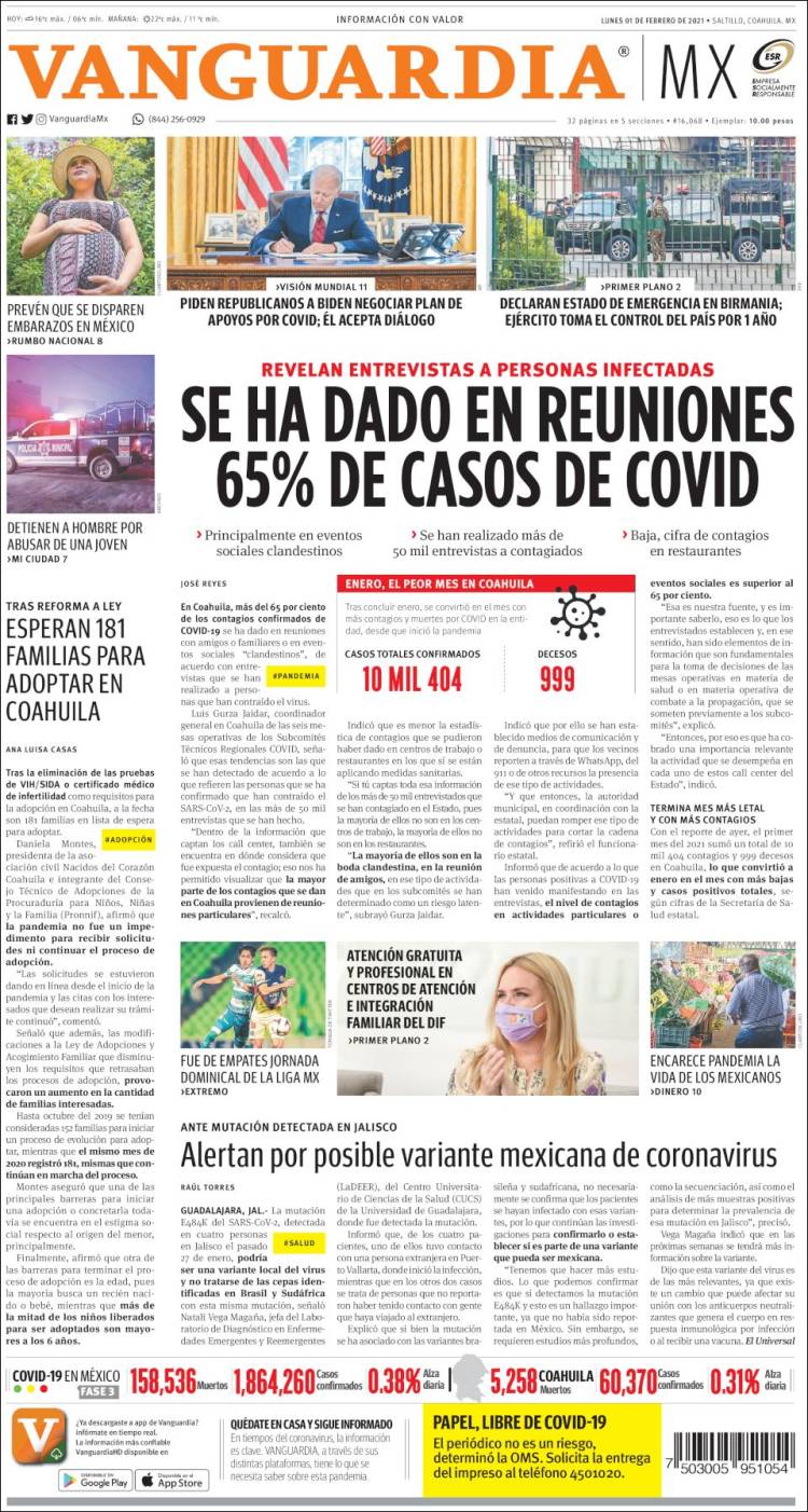 Portada de Vanguardia (M&eacute;xico)