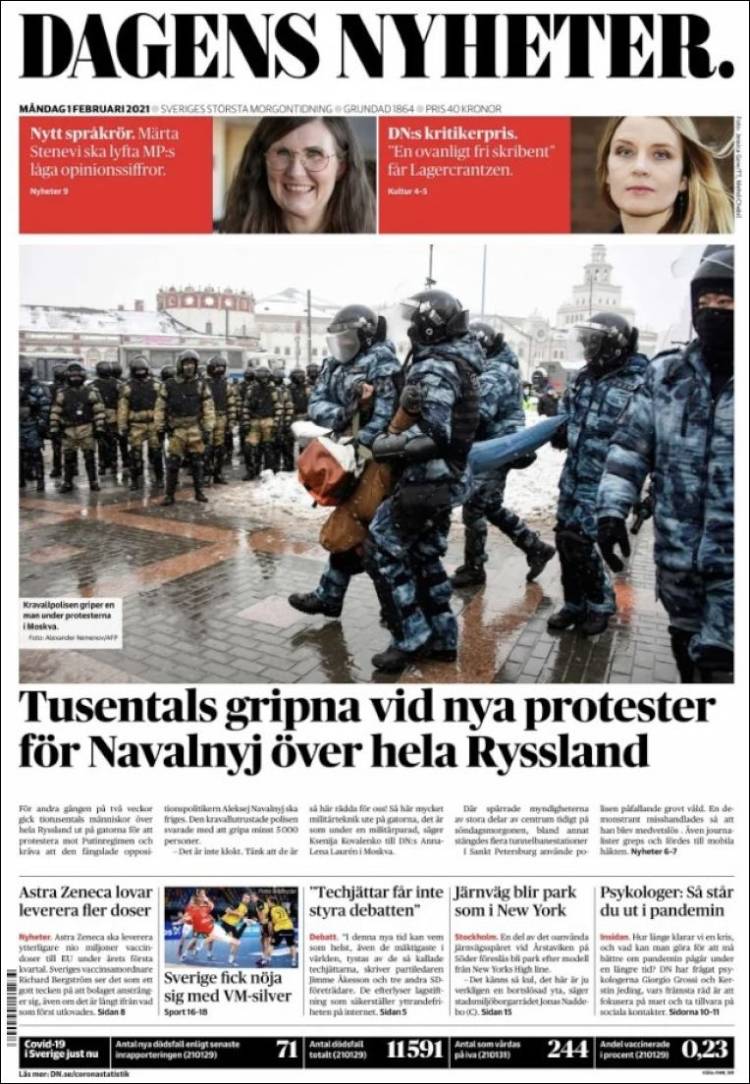 Portada de Dagens Nyheter (Suecia)