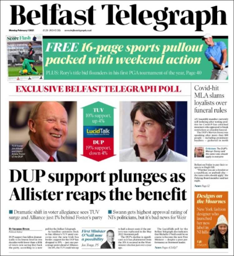 Portada de Belfast Telegraph (Reino Unido)