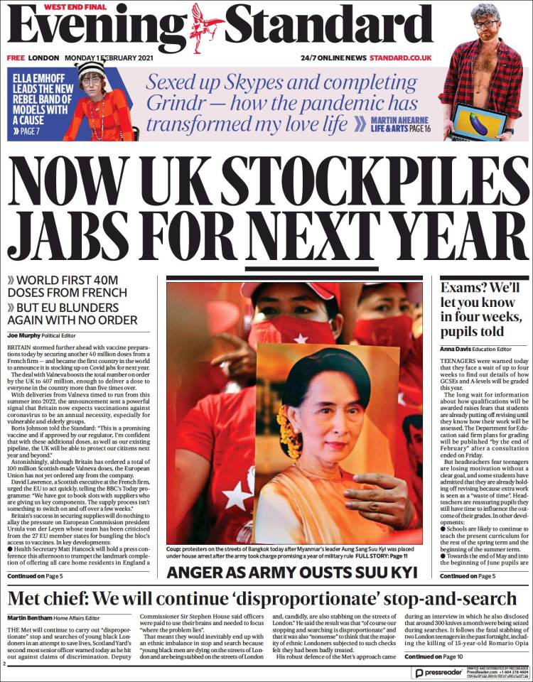 Portada de Evening Standard (Reino Unido)