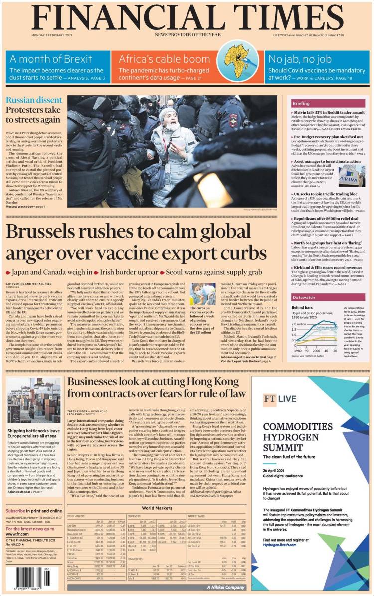 Portada de Financial Times (Reino Unido)