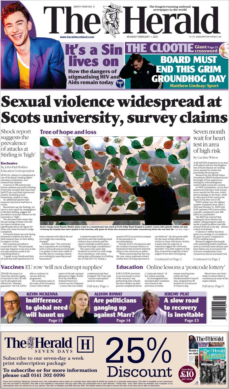 Portada de The Herald (Reino Unido)