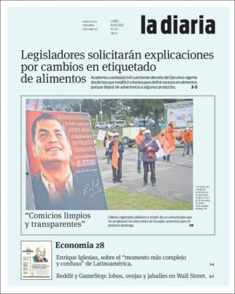 Portada de La Diaria (Uruguay)