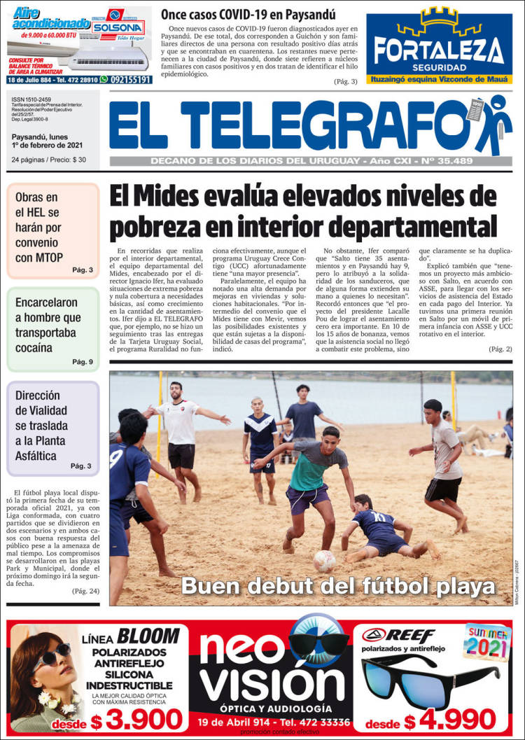 Portada de El Telégrafo (Uruguay)
