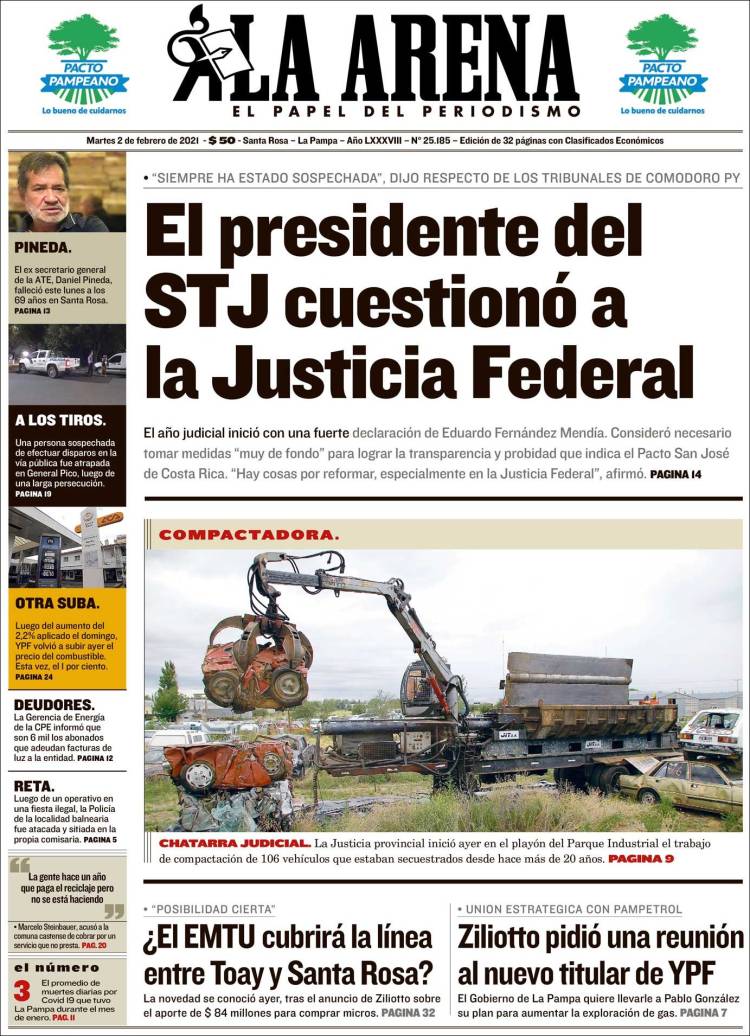 Portada de Diario La Arena (Argentina)